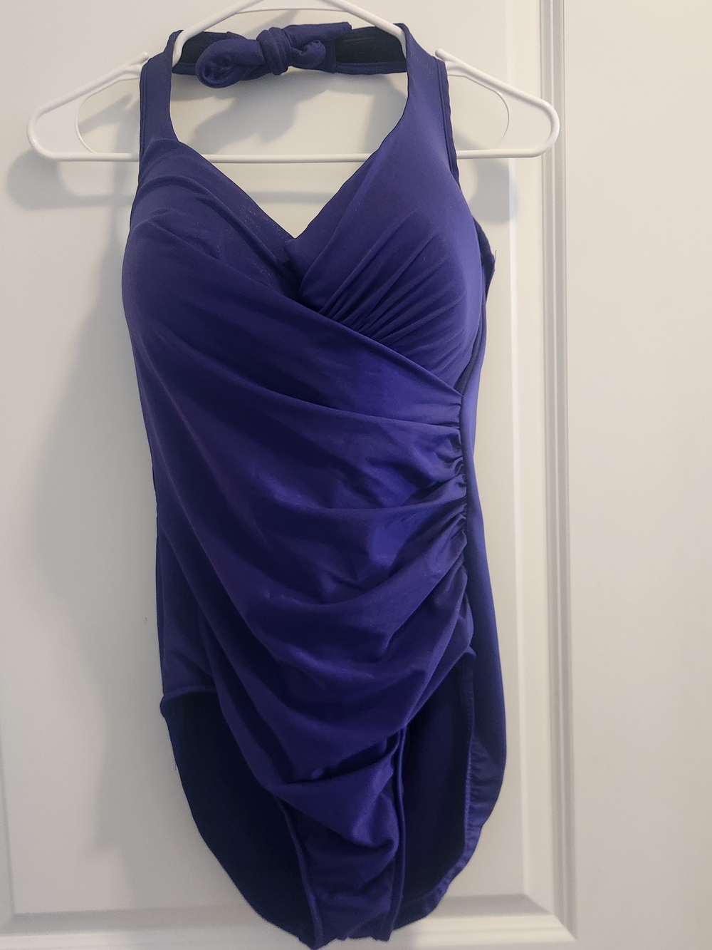 Miraclesuit Purple Halter Ruched One-Piece Swimsuit Womens 16DD V-Neck Crossover